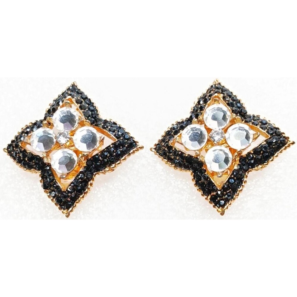 Jay Feinberg Signed Clip-On Earrings Gold Tone Rhinestone 80s - Picture 9 of 16